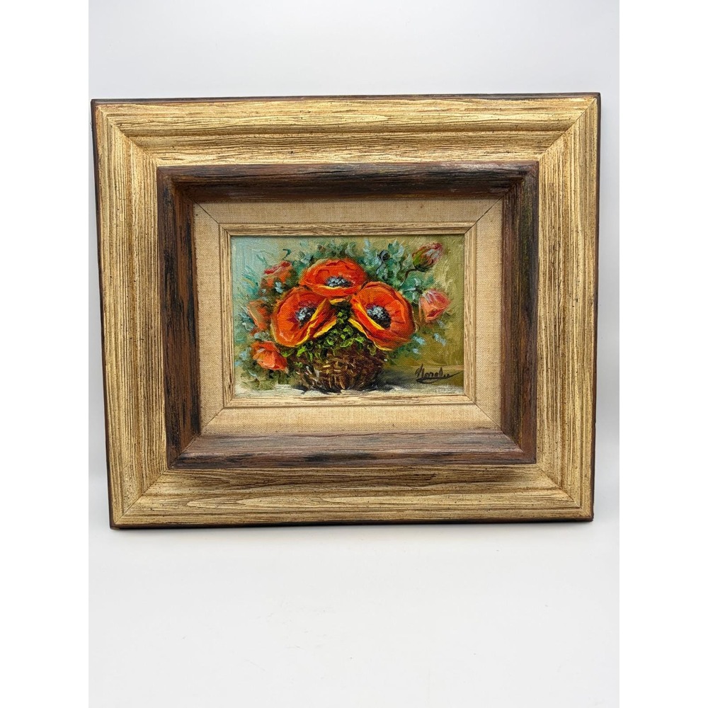 Original Oil Painting Basket O' Poppies Framed Still Life Floral Signed Nora Lee - Picture 10 of 13